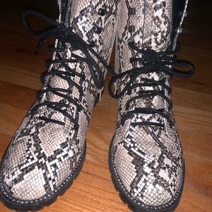 Express snakeskin combat boots size 10